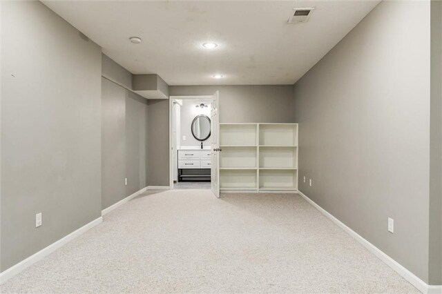 14095 S Mullen St, Olathe, KS 66062 - basement with baseboards, visible vents, light carpet, and recessed lighting