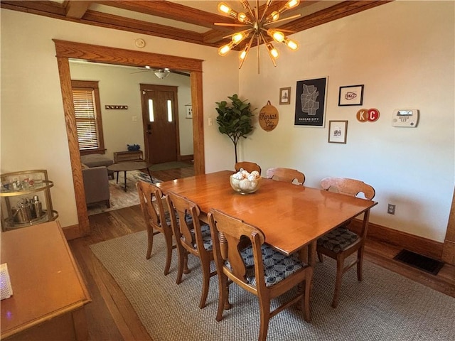 4019 Holly St, Kansas City, MO 64111 - dining room featuring wood finished floors and a chandelier