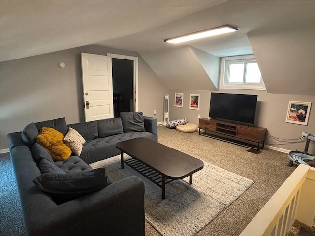4019 Holly St, Kansas City, MO 64111 - living room featuring carpet floors and lofted ceiling