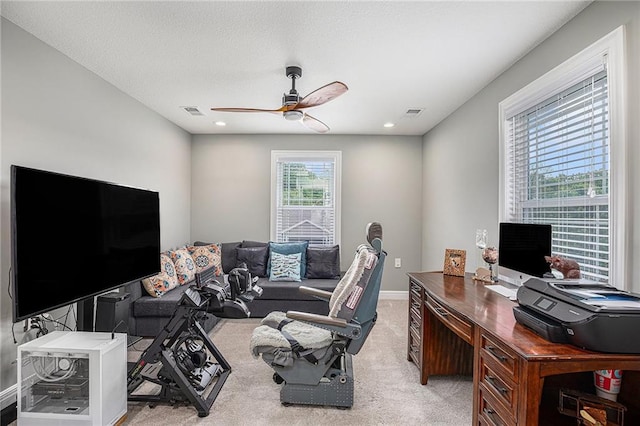 5320 N 101st Ter, Kansas City, KS 66109 - home office featuring ceiling fan, light carpet, and baseboards