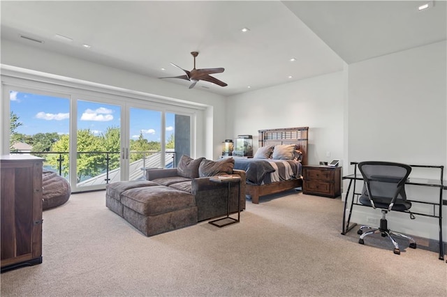 10712 W 165th St, Overland Park, KS 66221 - bedroom featuring light carpet, access to outside, a ceiling fan, and recessed lighting