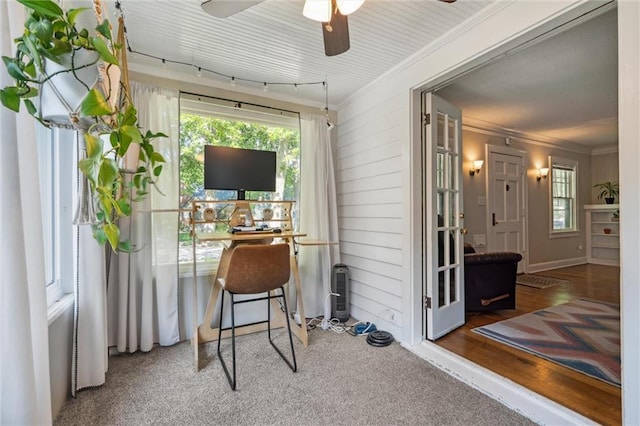 7227 Jefferson St, Kansas City, MO 64114 - office with crown molding, plenty of natural light, and ceiling fan