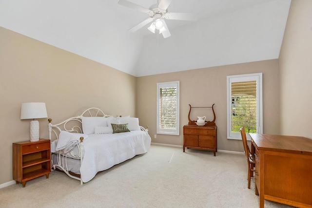 9705 Sunset Cir, Lenexa, KS 66220 - bedroom featuring baseboards, lofted ceiling, and light colored carpet