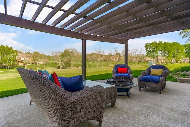 9705 Sunset Cir, Lenexa, KS 66220 - view of patio / terrace with a fire pit and a pergola