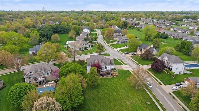 birds eye view of property with a residential view