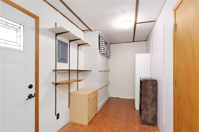 1804 Kenmar Dr, Manhattan, KS 66502 - basement with electric panel and brick patterned flooring