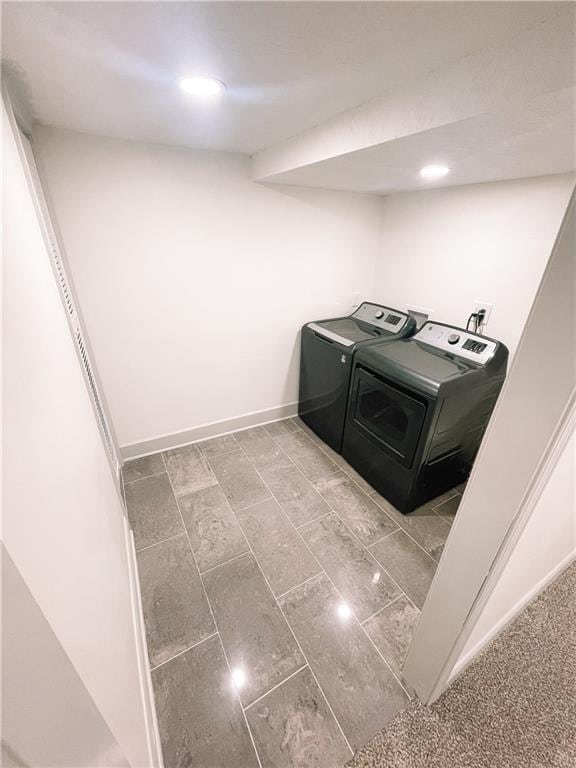 408 W 101st Ter, Kansas City, MO 64114 - washroom featuring baseboards, laundry area, recessed lighting, and independent washer and dryer