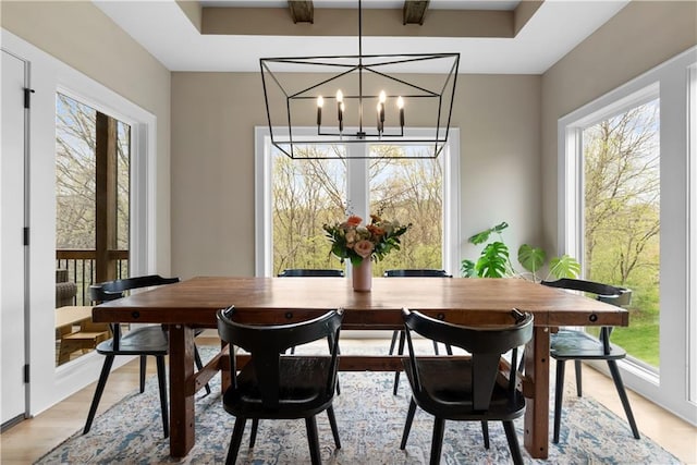 5566 Thousand Oaks Dr, Parkville, MO 64152 - dining space with a chandelier, plenty of natural light, and light wood-style flooring