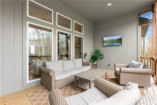 5566 Thousand Oaks Dr, Parkville, MO 64152 - exterior space featuring an outdoor hangout area and a wooden deck