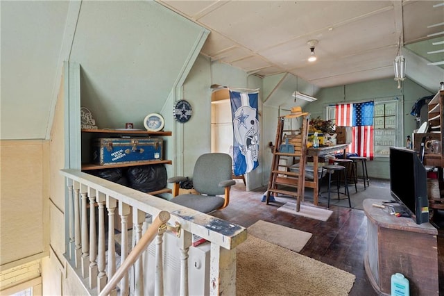 living area with lofted ceiling and wood-type flooring