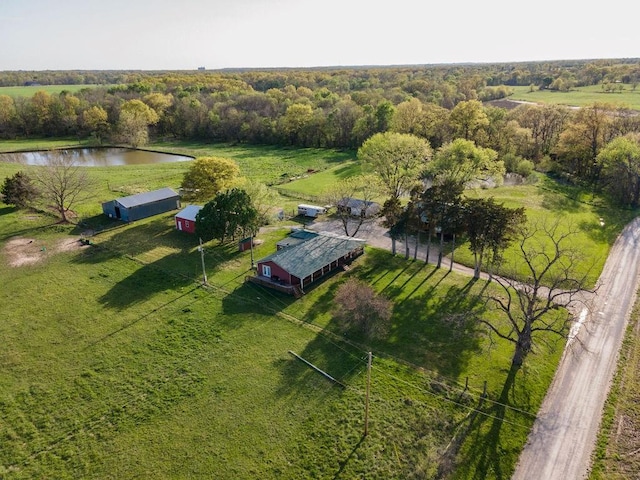 bird's eye view with a rural view and a water view