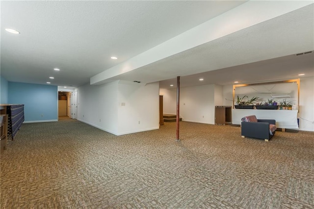 8725 Nebo Hills Rd, Liberty, MO 64068 - finished below grade area with carpet floors, baseboards, recessed lighting, and visible vents