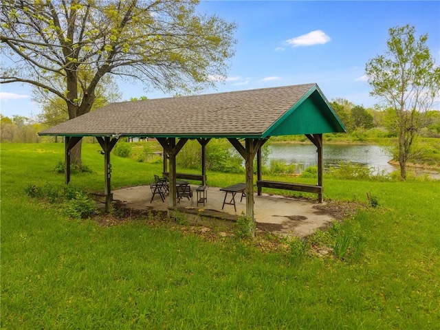 8725 Nebo Hills Rd, Liberty, MO 64068 - view of property's community with a gazebo, a water view, and a yard