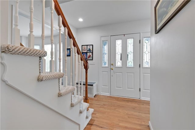 6600 W 125th Ter, Overland Park, KS 66209 - foyer entrance featuring plenty of natural light, stairs, light wood-type flooring, and recessed lighting