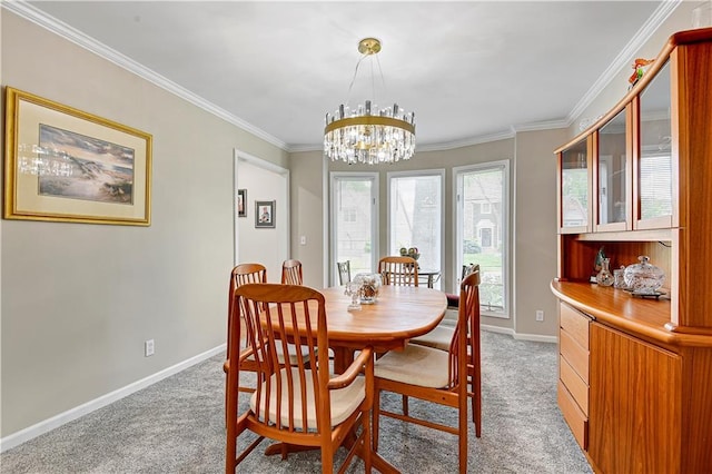 6600 W 125th Ter, Overland Park, KS 66209 - dining room with light colored carpet, baseboards, a chandelier, and ornamental molding