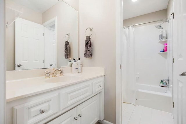 10863 S Cedar Niles Cir, Olathe, KS 66061 - bathroom with vanity, shower / bath combination with curtain, and tile patterned floors