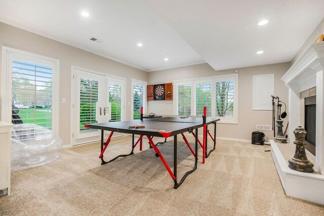 10863 S Cedar Niles Cir, Olathe, KS 66061 - rec room with french doors, plenty of natural light, baseboards, recessed lighting, and ornamental molding