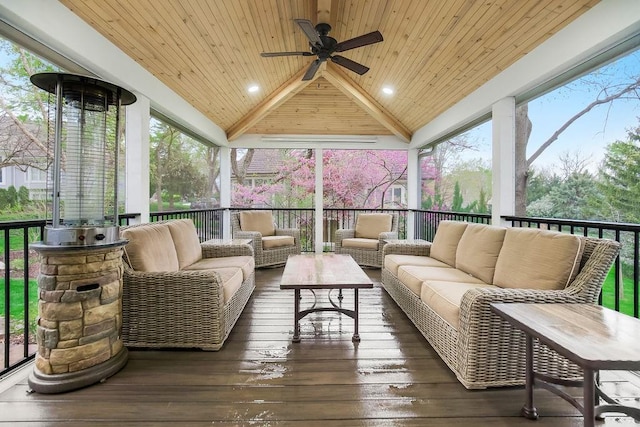 10863 S Cedar Niles Cir, Olathe, KS 66061 - sunroom / solarium with an outdoor living space, ceiling fan, and plenty of natural light