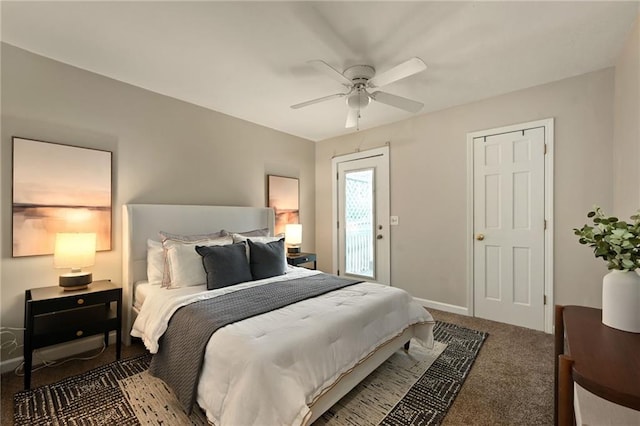 2616 W 47th Ter, Westwood, KS 66205 - carpeted bedroom featuring a ceiling fan and access to exterior