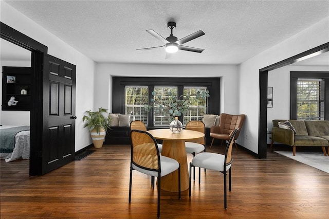 206 SW 22nd St, Blue Springs, MO 64015 - dining room with ceiling fan, a healthy amount of sunlight, wood finished floors, and a textured ceiling