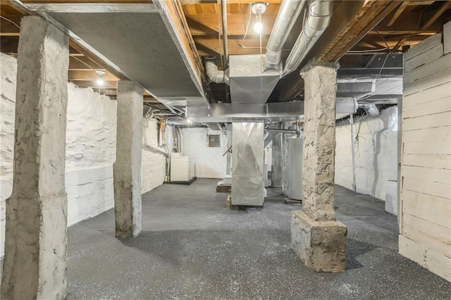 unfinished below grade area with independent washer and dryer and gas water heater
