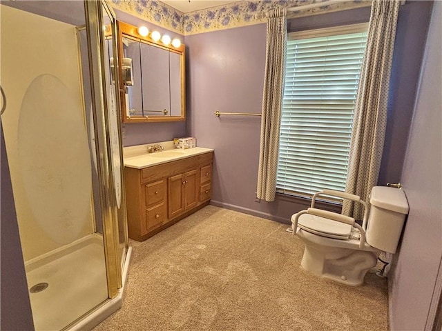 610 S Woodland St, Pittsburg, KS 66762 - bathroom with a shower stall, toilet, vanity, and baseboards