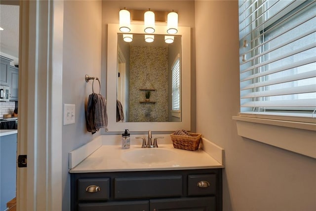 1008 SW Whippoorwill Ln, Oak Grove, MO 64075 - bathroom featuring vanity and backsplash