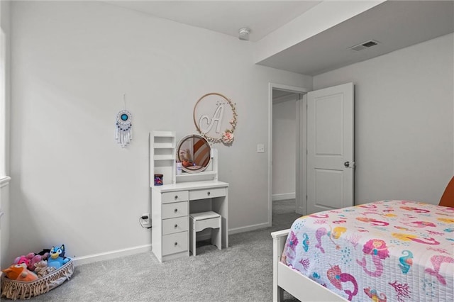 bedroom featuring carpet flooring, baseboards, and visible vents