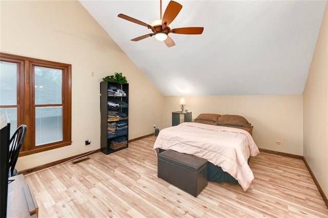 2501 Olde Creek Ct S, Leavenworth, KS 66048 - bedroom with vaulted ceiling, light wood-type flooring, and a ceiling fan