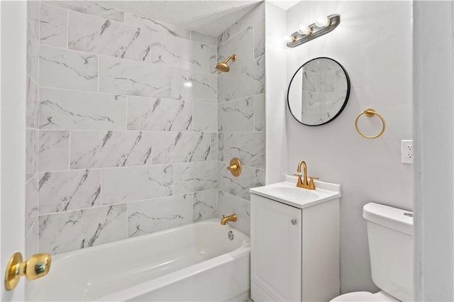 full bath with shower / bathing tub combination, toilet, and vanity