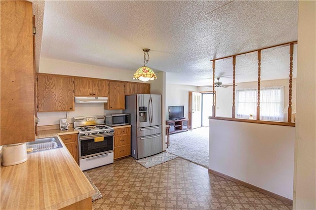 802 Cherry St, Lamar, MO 64759 - kitchen with stainless steel appliances, pendant lighting, a healthy amount of sunlight, and light floors