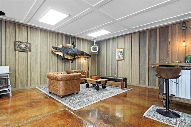 11155 Hubbard Rd, Kansas City, KS 66109 - living room with finished concrete flooring and a wood stove