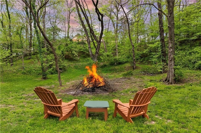 11155 Hubbard Rd, Kansas City, KS 66109 - view of green lawn with an outdoor fire pit