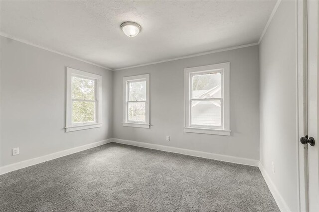 2219 E Meyer Blvd, Kansas City, MO 64132 - carpeted empty room with healthy amount of natural light, ornamental molding, baseboards, and a textured ceiling