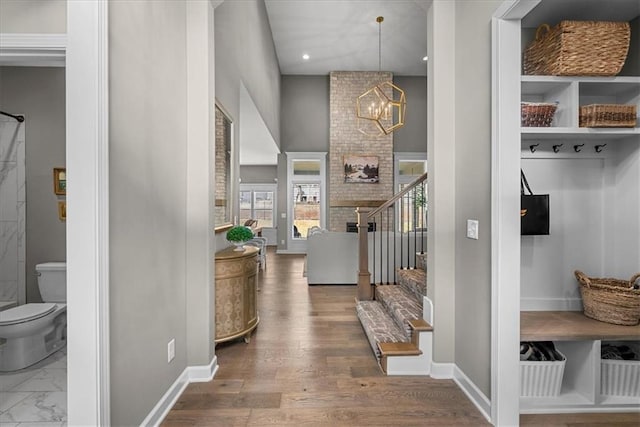 21410 W 189th Ter, Spring Hill, KS 66083 - entryway with stairway, baseboards, a chandelier, and recessed lighting