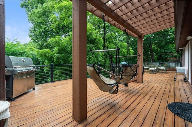 4710 Monrovia St, Shawnee, KS 66216 - wooden terrace featuring grilling area and view of scattered trees