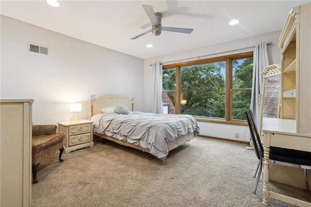 4710 Monrovia St, Shawnee, KS 66216 - bedroom featuring light carpet, recessed lighting, and a ceiling fan