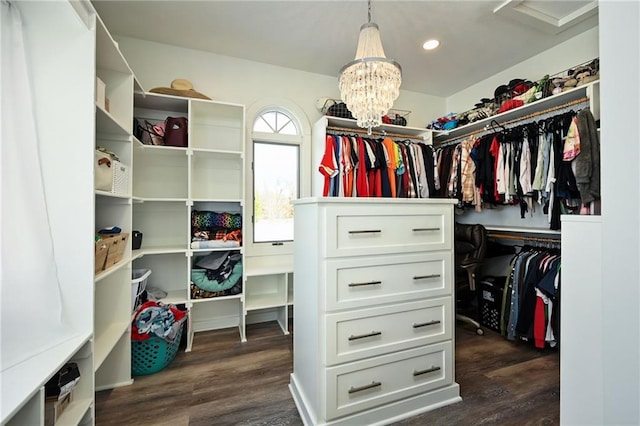 4353 NW State Route Ff, Adrian, MO 64720 - walk in closet with an inviting chandelier and dark wood-type flooring