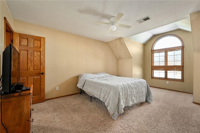 4353 NW State Route Ff, Adrian, MO 64720 - bedroom with light carpet, vaulted ceiling, visible vents, and baseboards