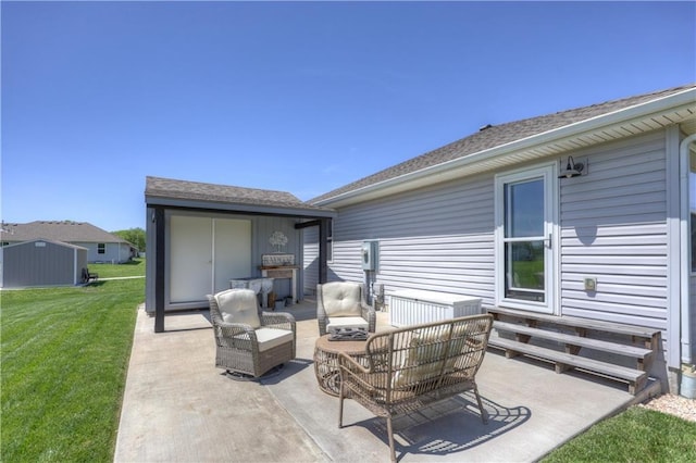 view of patio / terrace with outdoor lounge area and entry steps