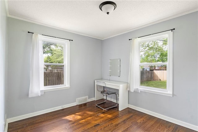 2014 W 74th St, Prairie Village, KS 66208 - spare room with dark wood-type flooring, a textured ceiling, crown molding, and baseboards
