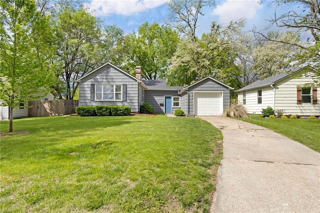 2014 W 74th St, Prairie Village, KS 66208 - view of front of property featuring concrete driveway, a chimney, and an attached garage