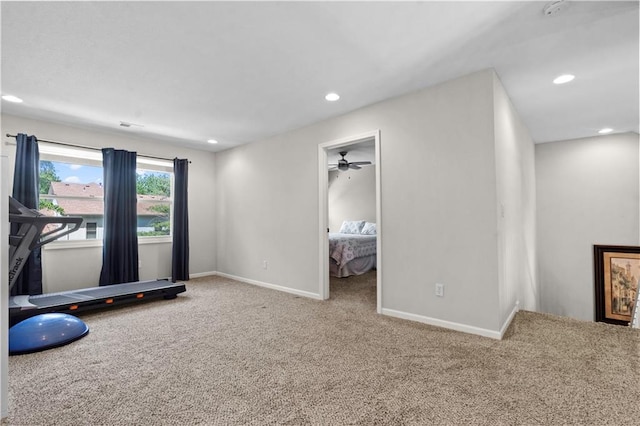 5510 W 153rd Ter, Overland Park, KS 66223 - exercise room featuring carpet floors, recessed lighting, baseboards, and a ceiling fan