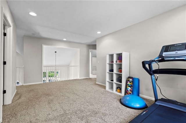 5510 W 153rd Ter, Overland Park, KS 66223 - workout room featuring carpet floors, baseboards, and recessed lighting