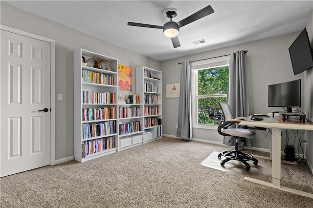 5510 W 153rd Ter, Overland Park, KS 66223 - carpeted home office with a ceiling fan and baseboards