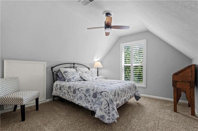 5510 W 153rd Ter, Overland Park, KS 66223 - bedroom featuring carpet floors, lofted ceiling, ceiling fan, baseboards, and a textured ceiling