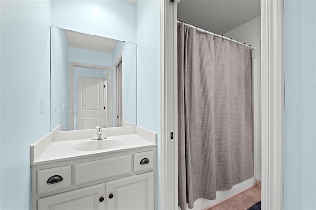 full bathroom with vanity and curtained shower