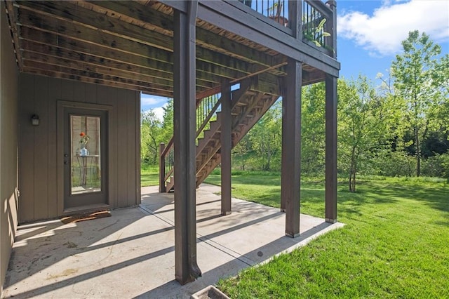 view of patio featuring stairway