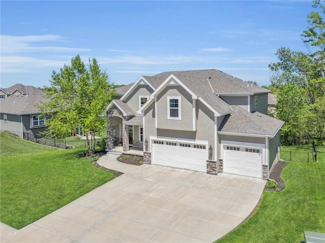 12765 N Imperial Dr, Platte City, MO 64079 - craftsman house with stucco siding, stone siding, roof with shingles, concrete driveway, and an attached garage