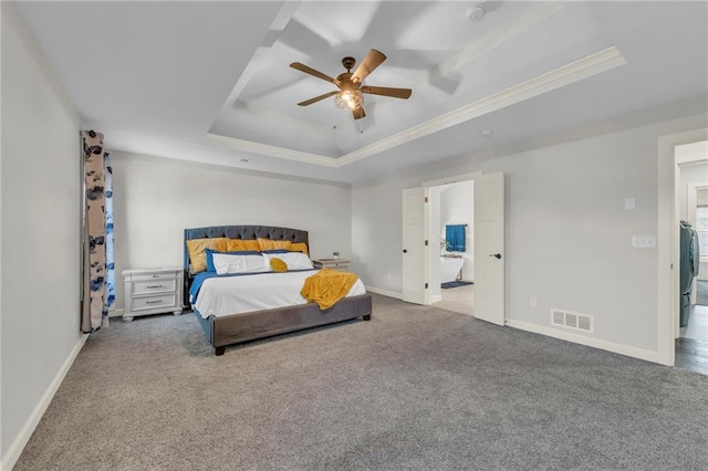 12765 N Imperial Dr, Platte City, MO 64079 - bedroom featuring a tray ceiling, carpet, baseboards, and crown molding